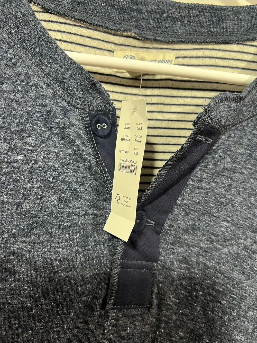 J. Crew Men's Navy Double Knit Henley Long-Sleeve Shirt XXL